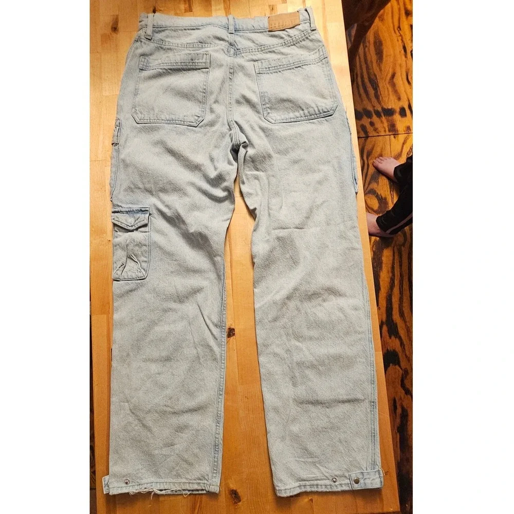 PacSun Baggy Cargo Jeans Light Wash Blue Denim Utility Pants 31x32 Mens